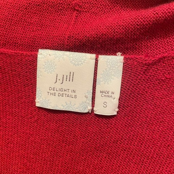 J. Jill Red Floral Branch Print Long Cardigan Holiday Cashmere Small - Picture 10 of 13